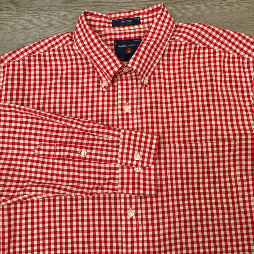 Saddlebred Shirt Red White Gingham Check Size L